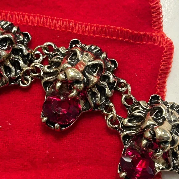 Kenneth Jay Lane Runway Red and Gold Lion Bracelet - Picture 11 of 15